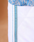 Men's Full Sleeve Shirt and Traditional Dhoti Set with Designer Border - Blue -one