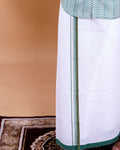 Men's Full Sleeve Shirt and Traditional Dhoti Set with Designer Border - Green