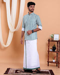Men's Full Sleeve Shirt and Traditional Dhoti Set with Designer Border - Green