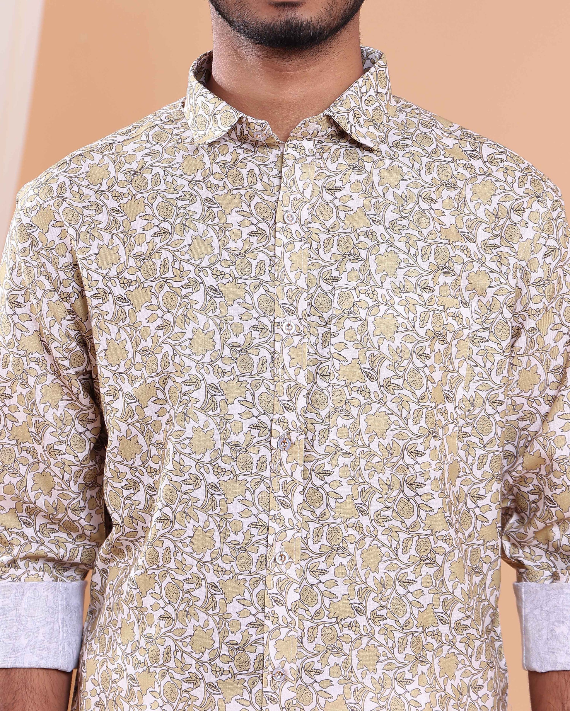 Men's Full Sleeve Shirt and Traditional Dhoti Set with Designer Border - Off White