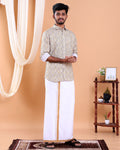 Men's Full Sleeve Shirt and Traditional Dhoti Set with Designer Border - Off White