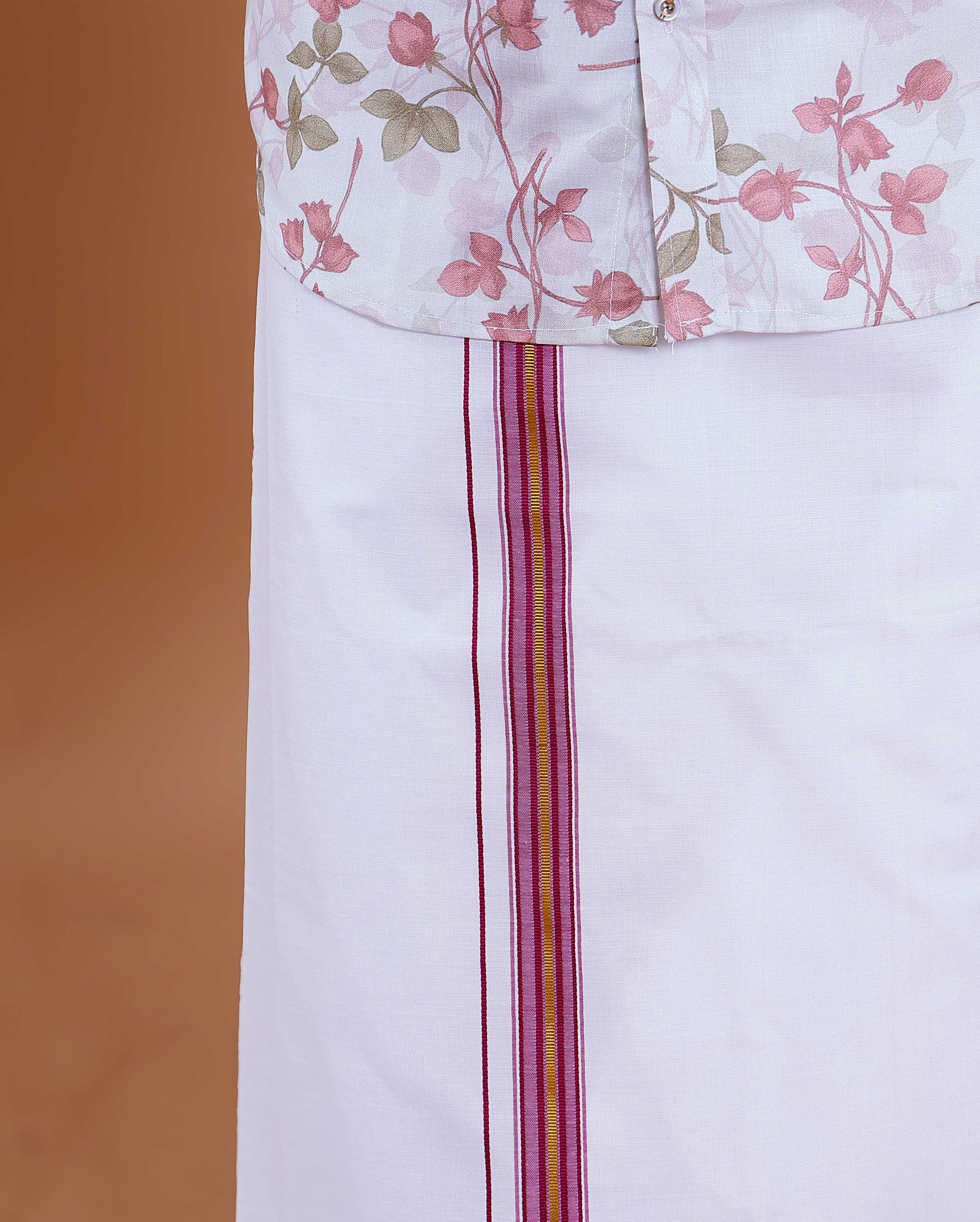 Men's Full Sleeve Shirt and Traditional Dhoti Set with Designer Border - White