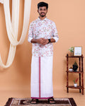 Men's Full Sleeve Shirt and Traditional Dhoti Set with Designer Border - White