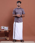 Men's Half Sleeve Shirt and Traditional Dhoti Set with Designer Border - Purple