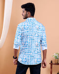 Men’s Linen Valley Abstract Printed Casual Full Sleeve Shirt - Blue