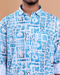 Men’s Linen Valley Abstract Printed Casual Full Sleeve Shirt - Blue