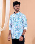 Men’s Linen Valley Abstract Printed Casual Full Sleeve Shirt - Blue