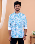 Men’s Linen Valley Abstract Printed Casual Full Sleeve Shirt - Blue