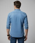 Men’s Linen Valley Casual Denim Finish Full Sleeve Shirt - Blue-back -image