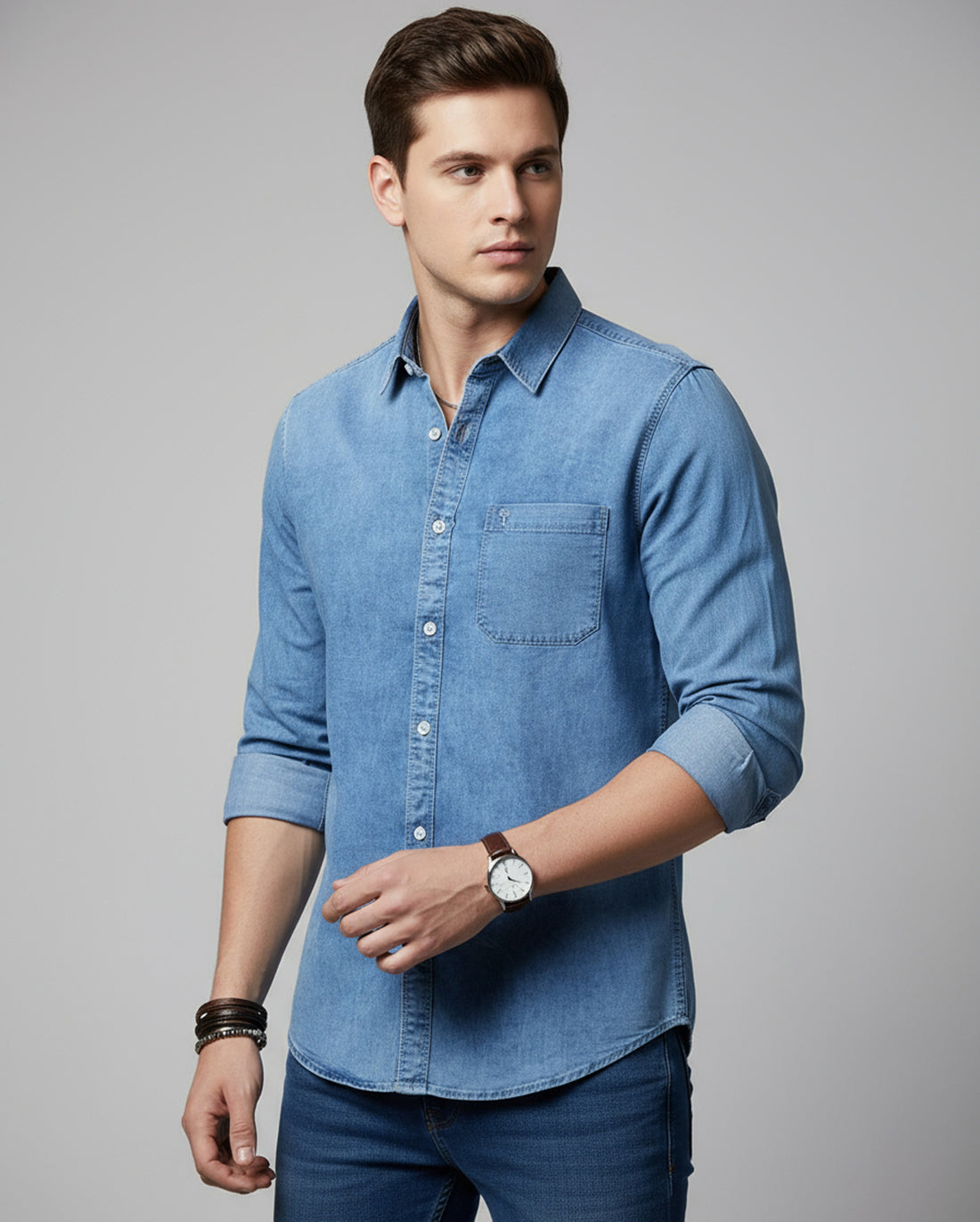 Men’s Linen Valley Casual Denim Finish Full Sleeve Shirt - Blue