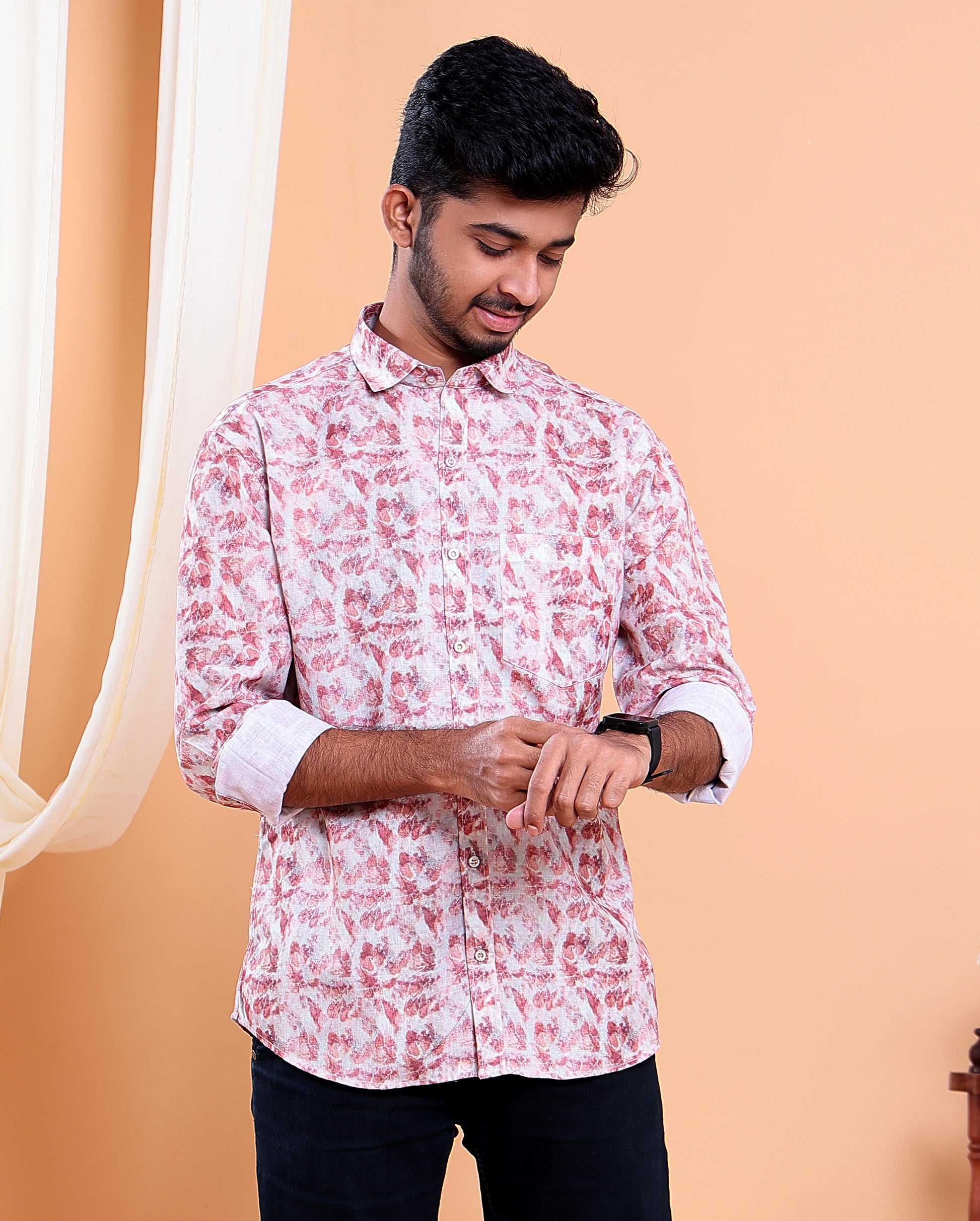 Men’s Linen Valley Casual Full Sleeve Abstract Print Shirt - Multi