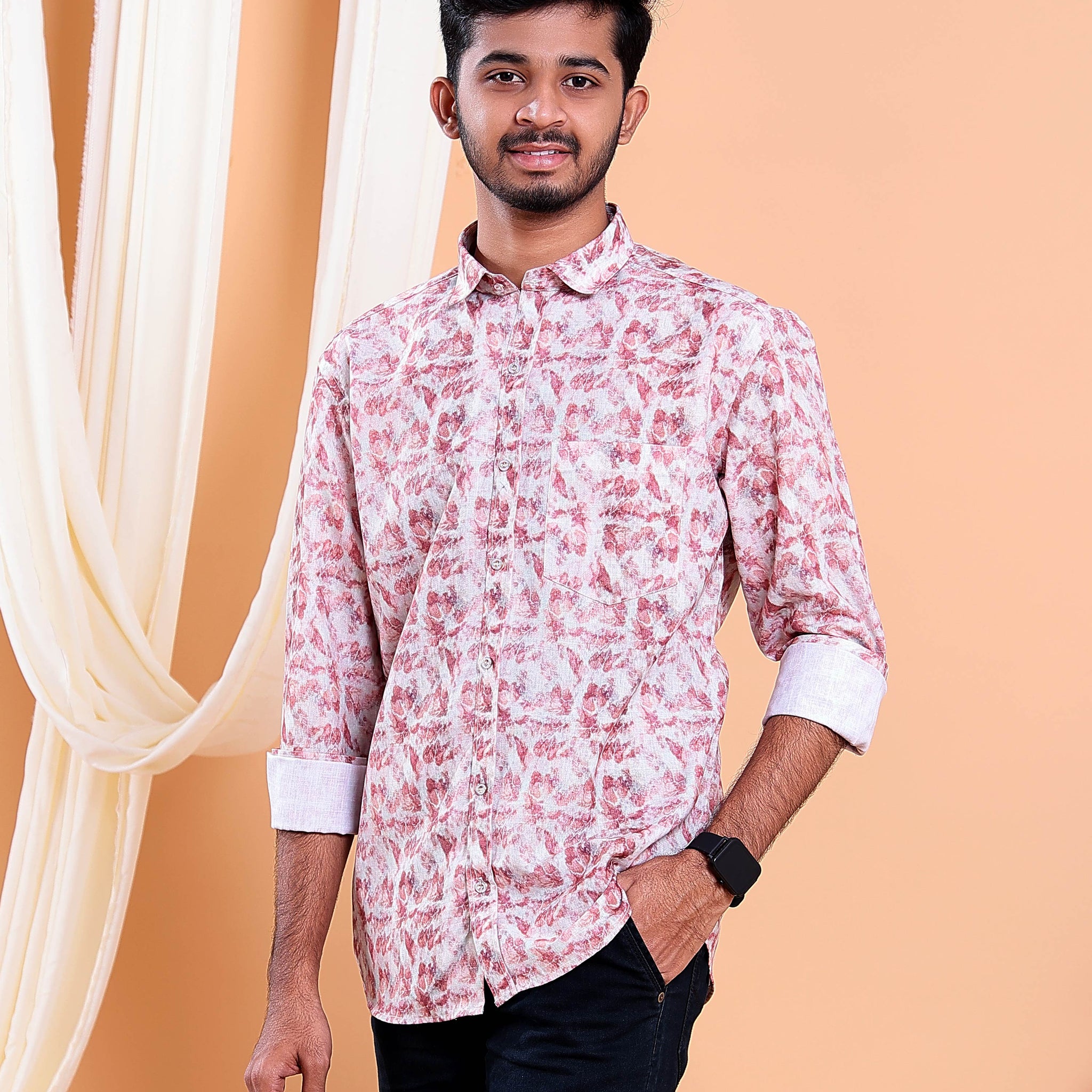 Men’s Linen Valley Casual Full Sleeve Abstract Print Shirt - Multi