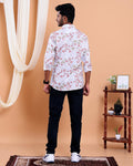Men’s Linen Valley Casual Full Sleeve Floral Print Shirt - White