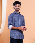 Men’s Linen Valley Casual Full Sleeve Printed Button Down Shirt - Dark Blue