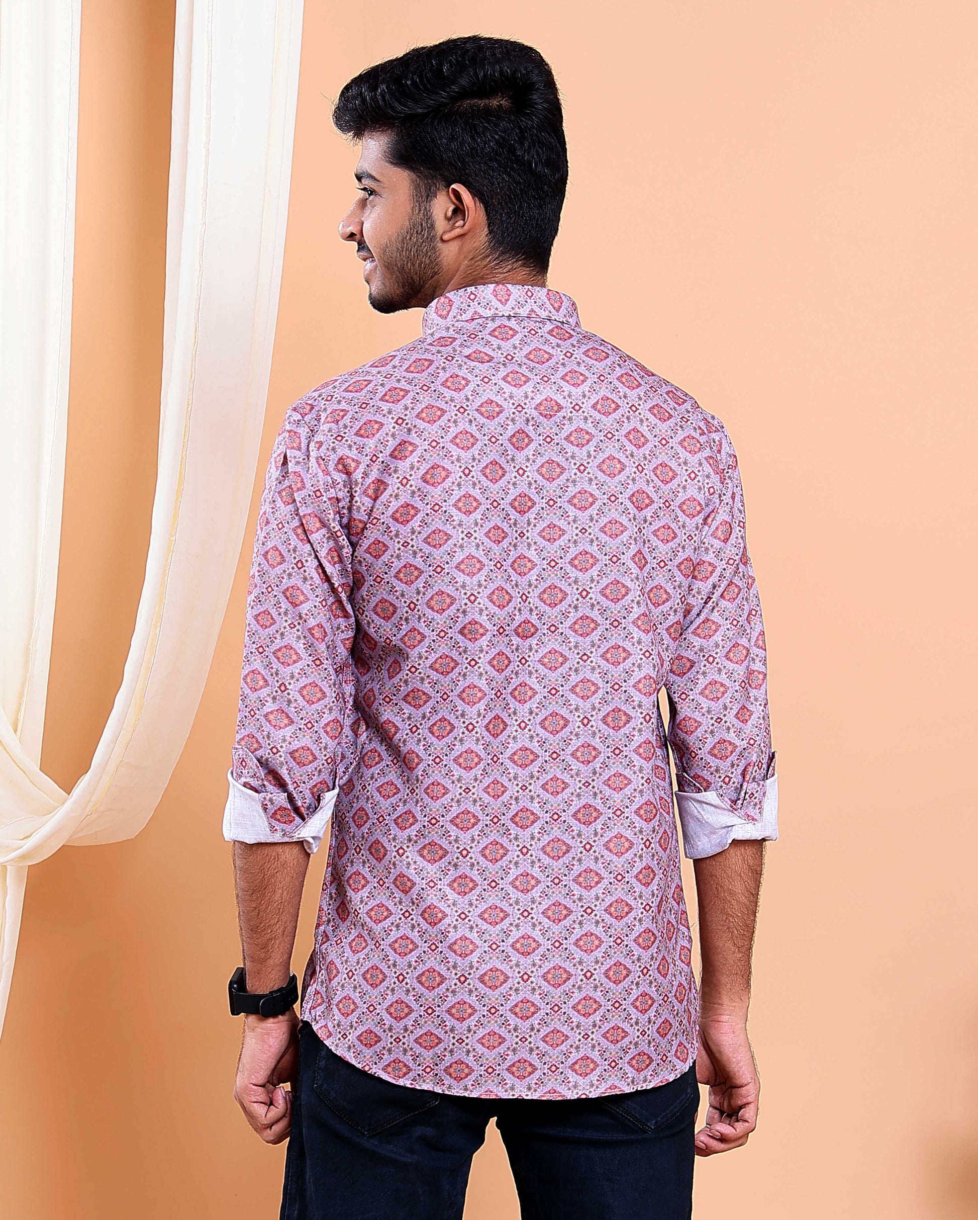 Men’s Linen Valley Casual Full Sleeve Printed Button Down Shirt - Multi