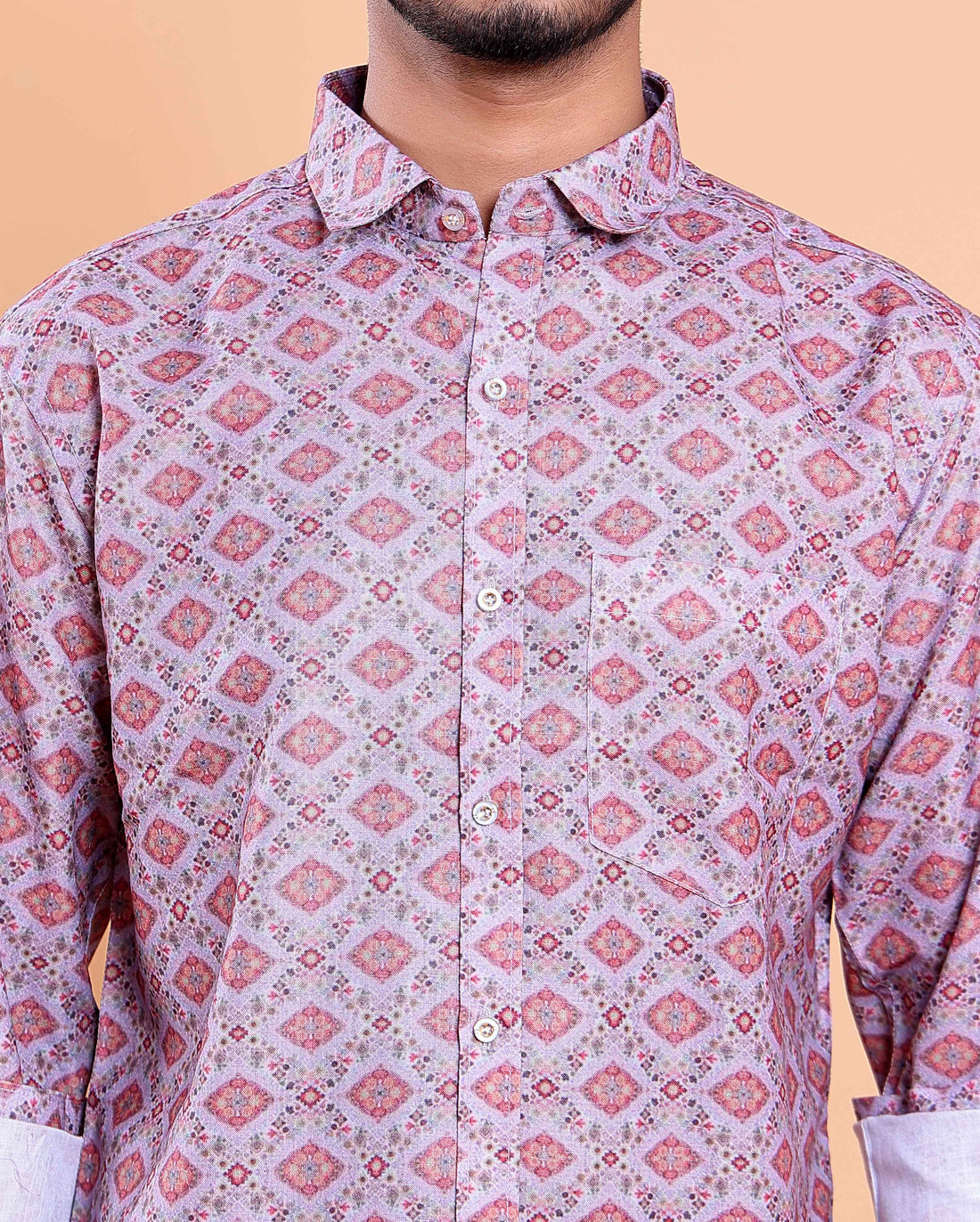 Men’s Linen Valley Casual Full Sleeve Printed Button Down Shirt - Multi