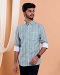 Men’s Linen Valley Chevron Pattern Casual Full Sleeve Shirt - Green