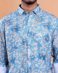 Men’s Linen Valley Floral Printed Casual Full Sleeve Shirt - Blue
