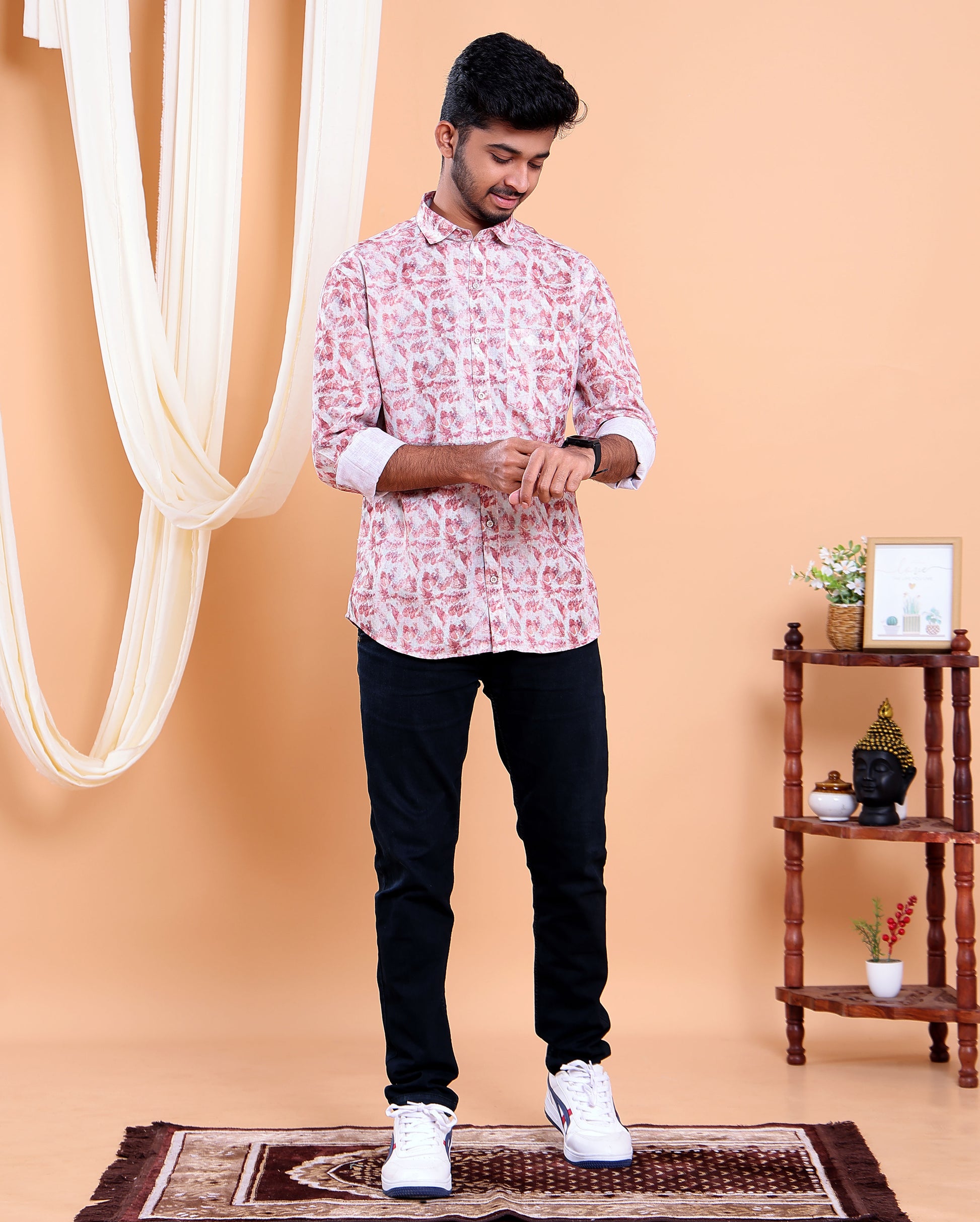 Men’s Linen Valley Casual Full Sleeve Abstract Print Shirt - Multi