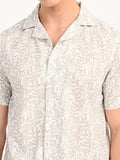 Men’s Native Bull All Over Printed Half Sleeve Casual Shirt with Button Down Collar - Off White