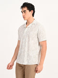 Men’s Native Bull All Over Printed Half Sleeve Casual Shirt with Button Down Collar - Off White