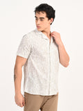 Men’s Native Bull All Over Printed Half Sleeve Casual Shirt with Button Down Collar - Off White