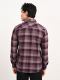 Men’s Native Bull Checked Full Sleeve Casual Shirt with Button Down Collar - Purple