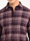 Men’s Native Bull Checked Full Sleeve Casual Shirt with Button Down Collar - Purple