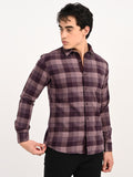 Men’s Native Bull Checked Full Sleeve Casual Shirt with Button Down Collar - Purple