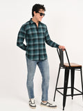 Men’s Native Bull Checkered Slim Fit Casual Shirt with Patch Pocket - Green