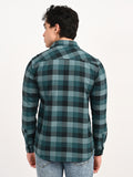 Men’s Native Bull Checkered Slim Fit Casual Shirt with Patch Pocket - Green