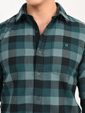 Men’s Native Bull Checkered Slim Fit Casual Shirt with Patch Pocket - Green
