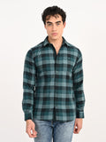 Men’s Native Bull Checkered Slim Fit Casual Shirt with Patch Pocket - Green