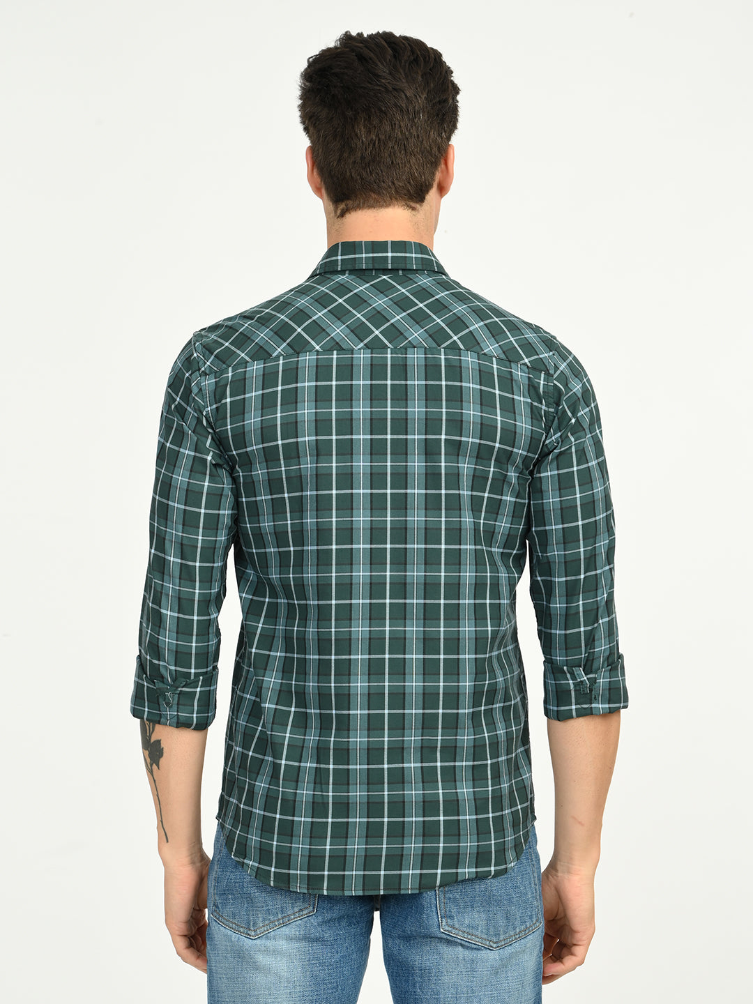 Men’s Native Bull Men's Classic Checkered Slim Fit Casual Shirt with Patch Pocket - Green