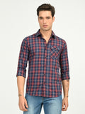 Men’s Native Bull Men's Classic Checkered Slim Fit Casual Shirt with Patch Pocket - Multi