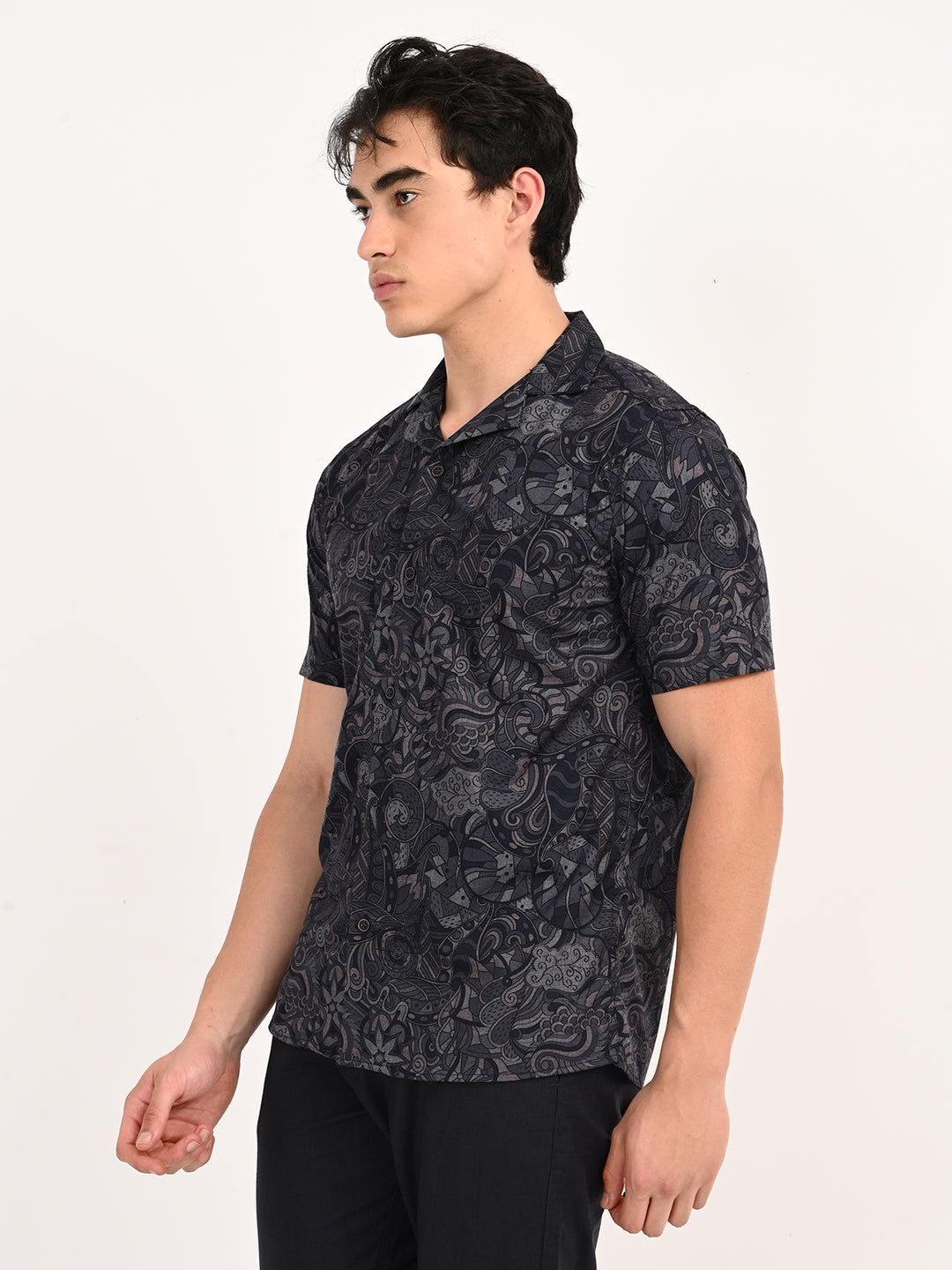 Men’s Native Bull Men's Paisley Print Short-Sleeve Casual Shirt - Black