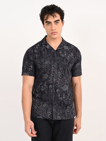 Men’s Native Bull Men's Paisley Print Short-Sleeve Casual Shirt - Black