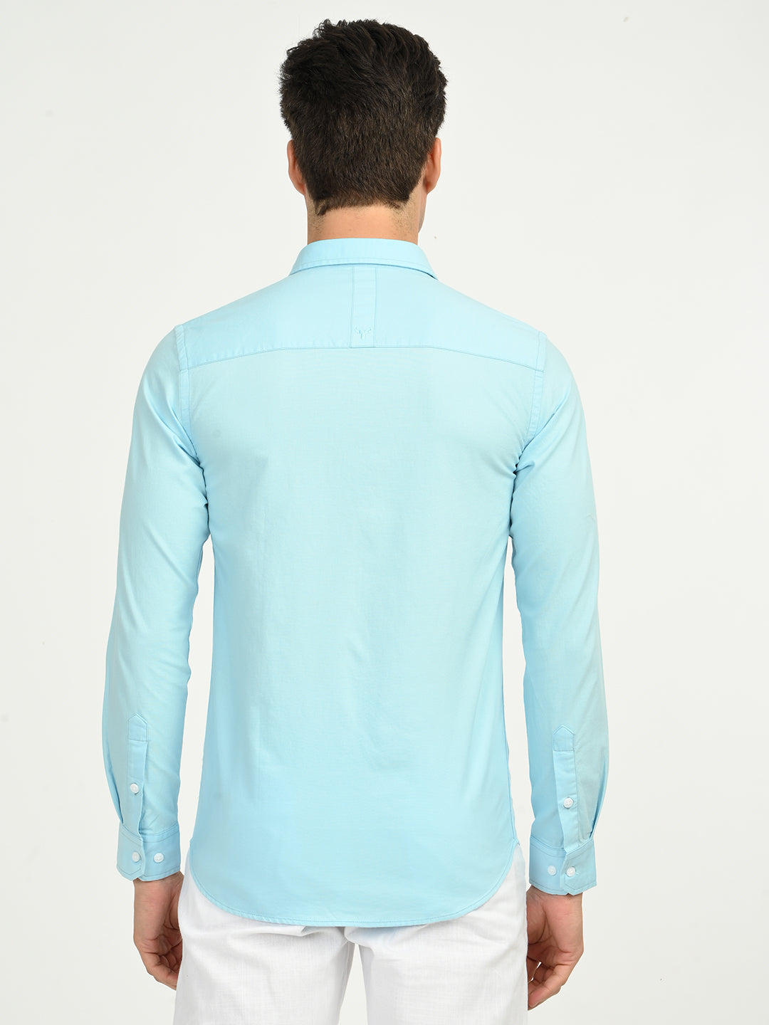 Men’s Native Bull Oxford Solid Casual Shirt with Full Sleeves and Chest Pocket - Blue