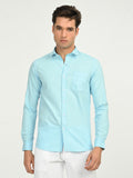 Men’s Native Bull Oxford Solid Casual Shirt with Full Sleeves and Chest Pocket - Blue