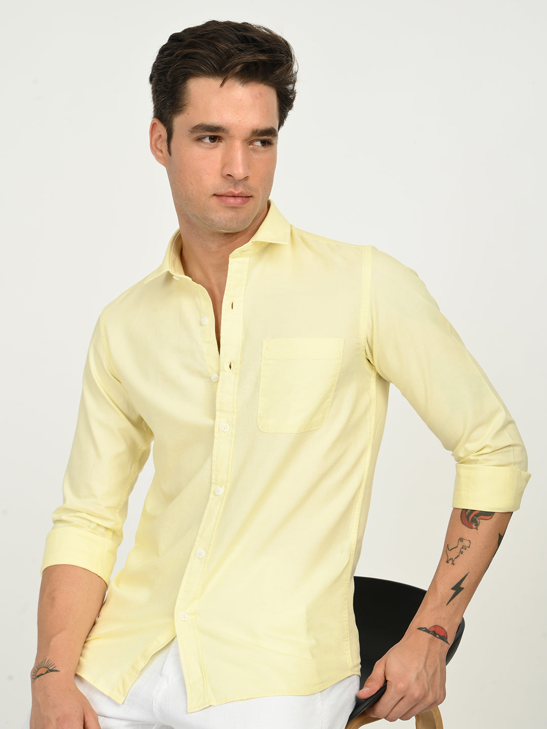 Men’s Native Bull Solid Casual Shirt with Full Sleeves and Chest Pocket - Yellow