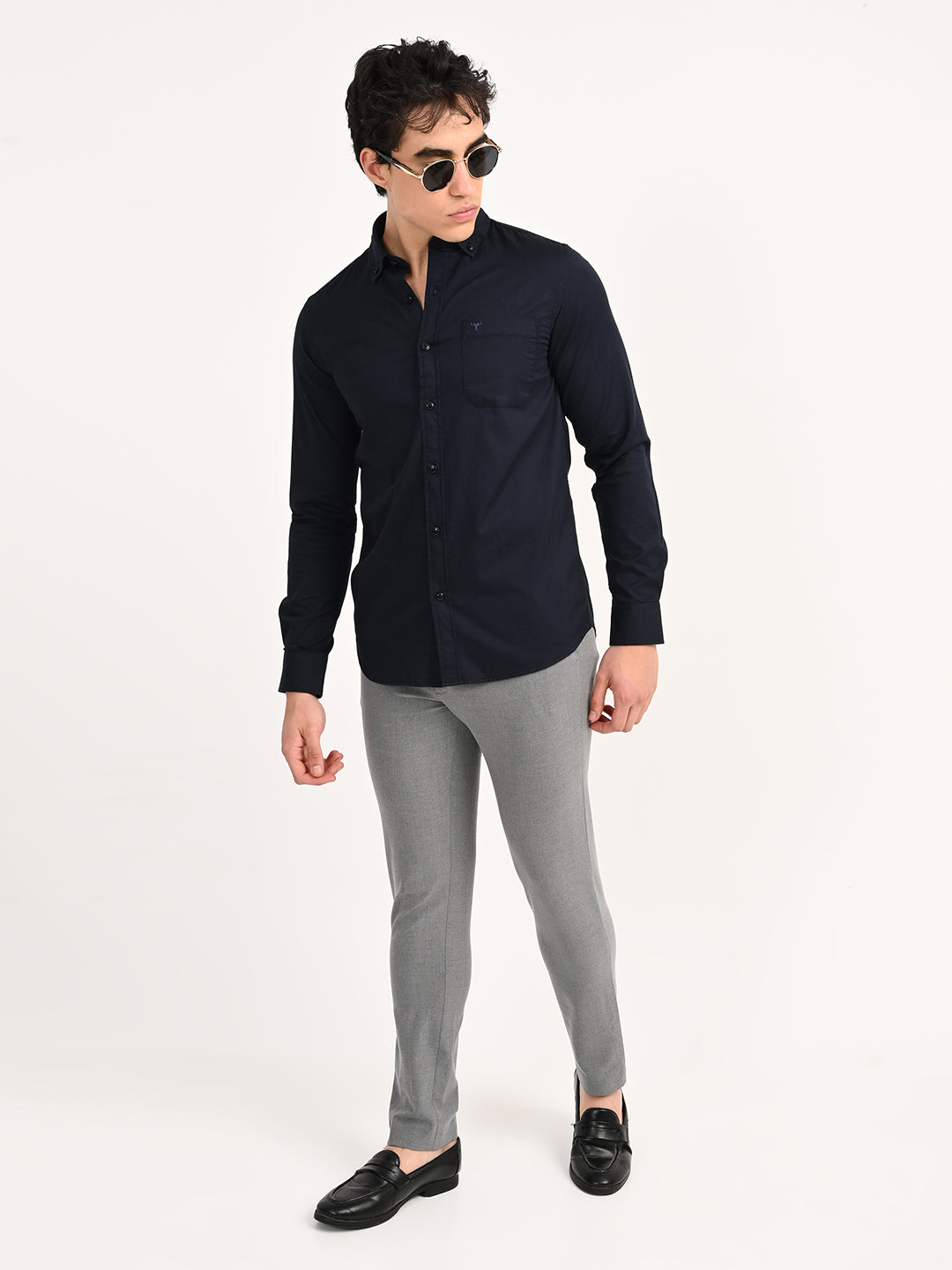 Men’s Native Bull Solid Casual Shirt with Full Sleeves and Chest Pocket - Black