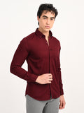 Men’s Native Bull Solid Casual Shirt with Full Sleeves and Chest Pocket - Maroon