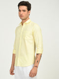 Men’s Native Bull Solid Casual Shirt with Full Sleeves and Chest Pocket - Yellow