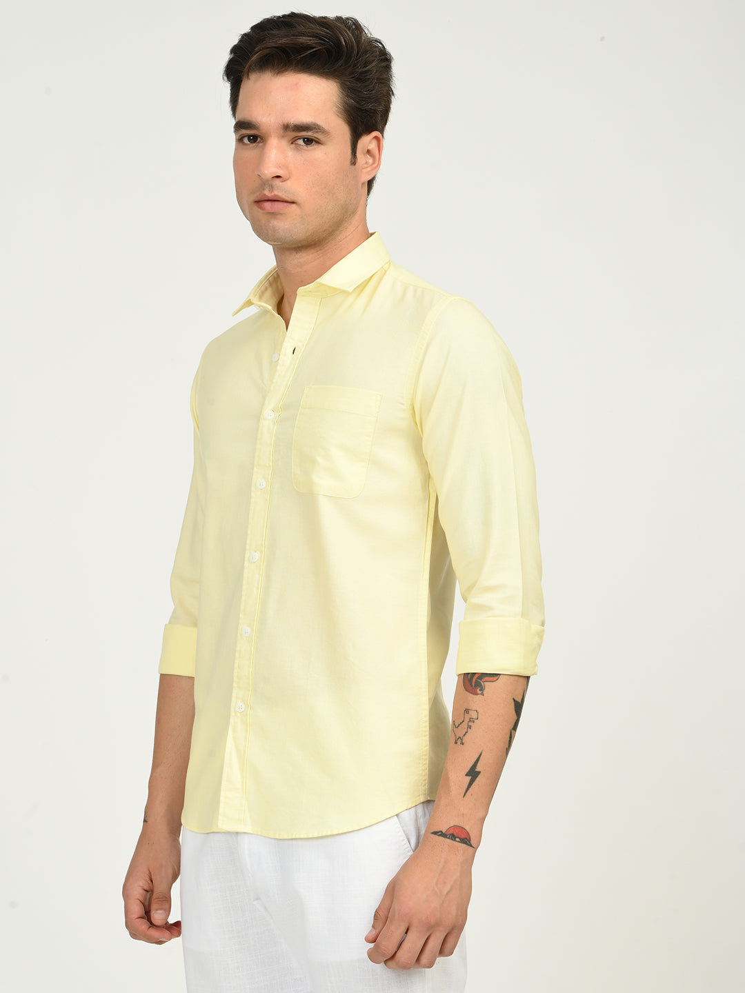 Men’s Native Bull Solid Casual Shirt with Full Sleeves and Chest Pocket - Yellow