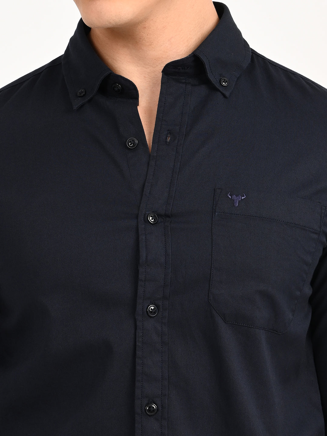 Men’s Native Bull Solid Casual Shirt with Full Sleeves and Chest Pocket - Black