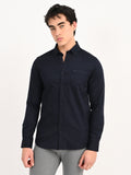 Men’s Native Bull Solid Casual Shirt with Full Sleeves and Chest Pocket - Black