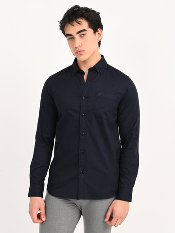 Men’s Native Bull Solid Casual Shirt with Full Sleeves and Chest Pocket - Black