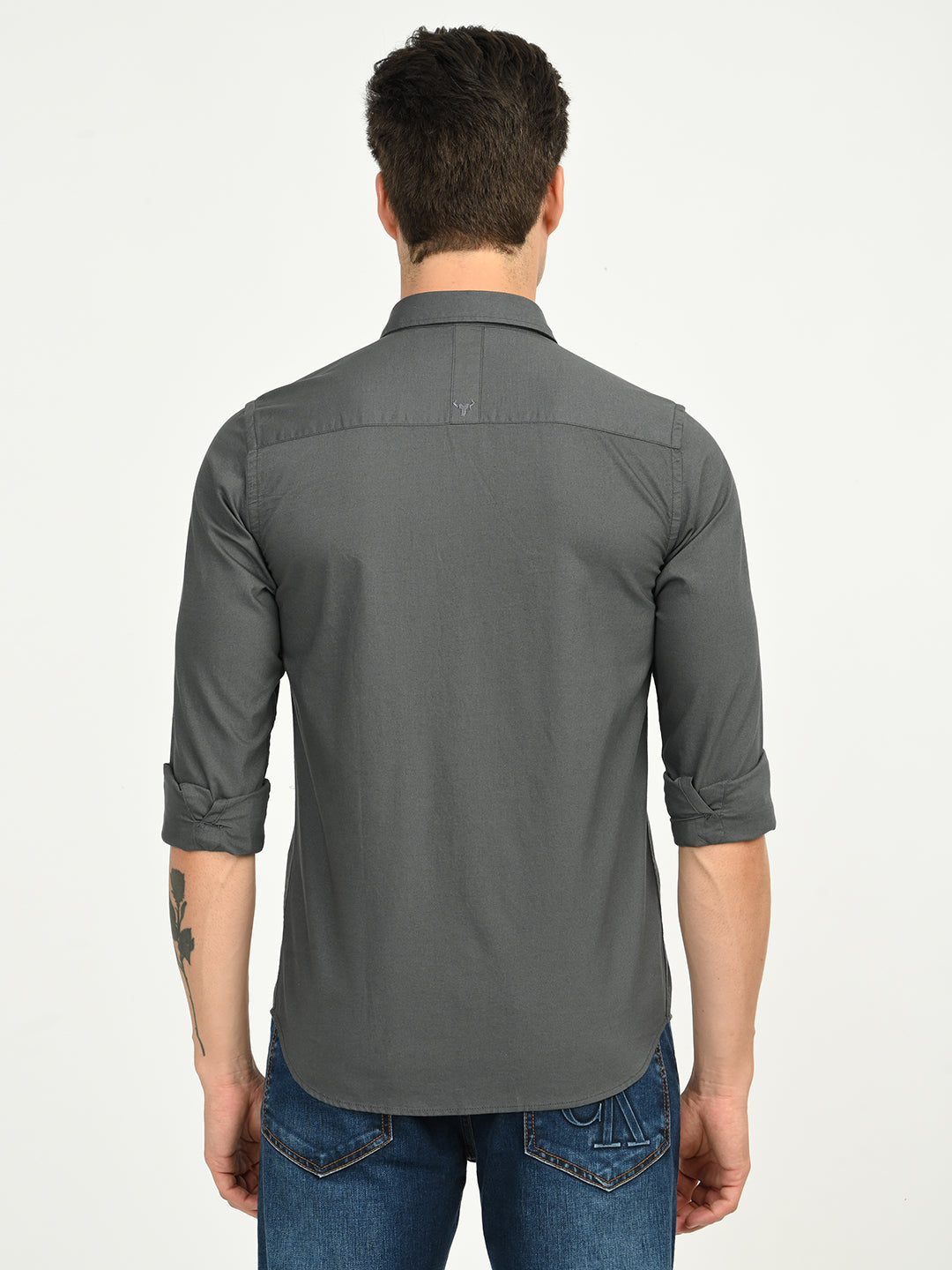 Men’s Native Bull Solid Casual Shirt with Full Sleeves and Chest Pocket - Grey