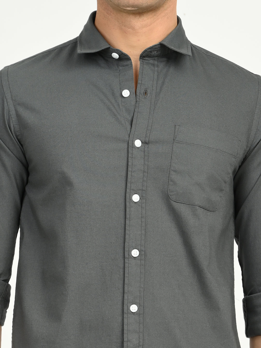 Men’s Native Bull Solid Casual Shirt with Full Sleeves and Chest Pocket - Grey