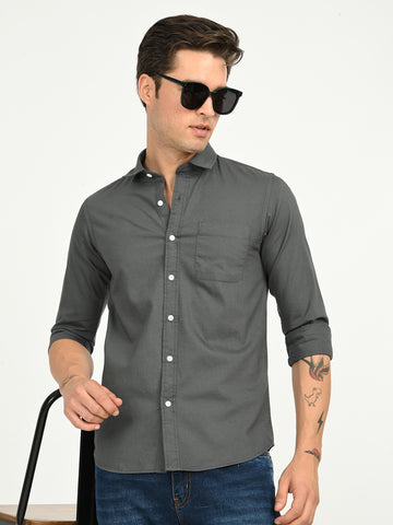 Men’s Native Bull Solid Casual Shirt with Full Sleeves and Chest Pocket - Grey